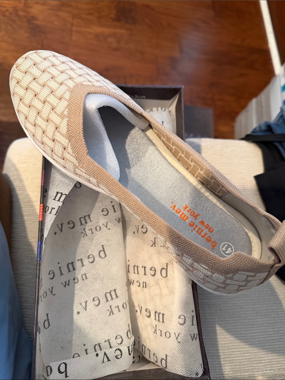 bernie mev. Woven Slip-On Flat in Light Beige